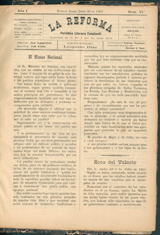 La Reforma. Periódico Literario Estudiantil nº 6