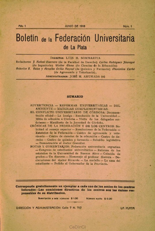 Boletín de la Federación Universitaria de La Plata nº 1