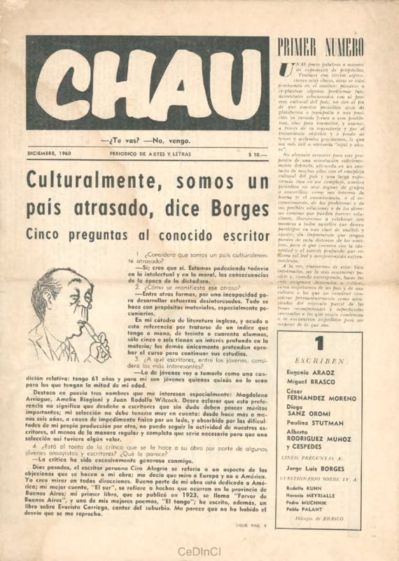 Chau – ¿Te vas? – No, vengo. Periódico de artes y letras nº 1