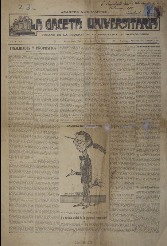 La Gaceta Universitaria. Órgano de la Federación Universitaria de Buenos Aires nº 1