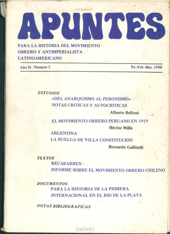 Apuntes para la historia del movimiento obrero y antimperialista latinoamericano nº 2