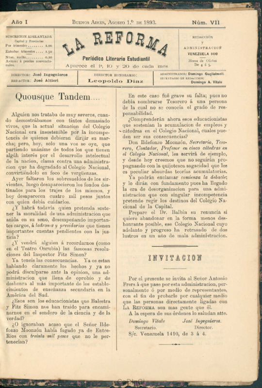 La Reforma. Periódico Literario Estudiantil nº 7