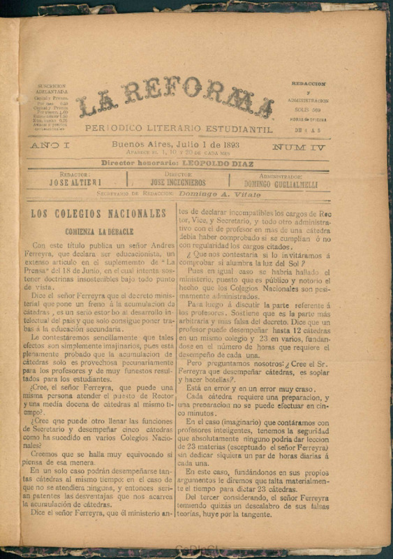 La Reforma. Periódico Literario Estudiantil nº 4